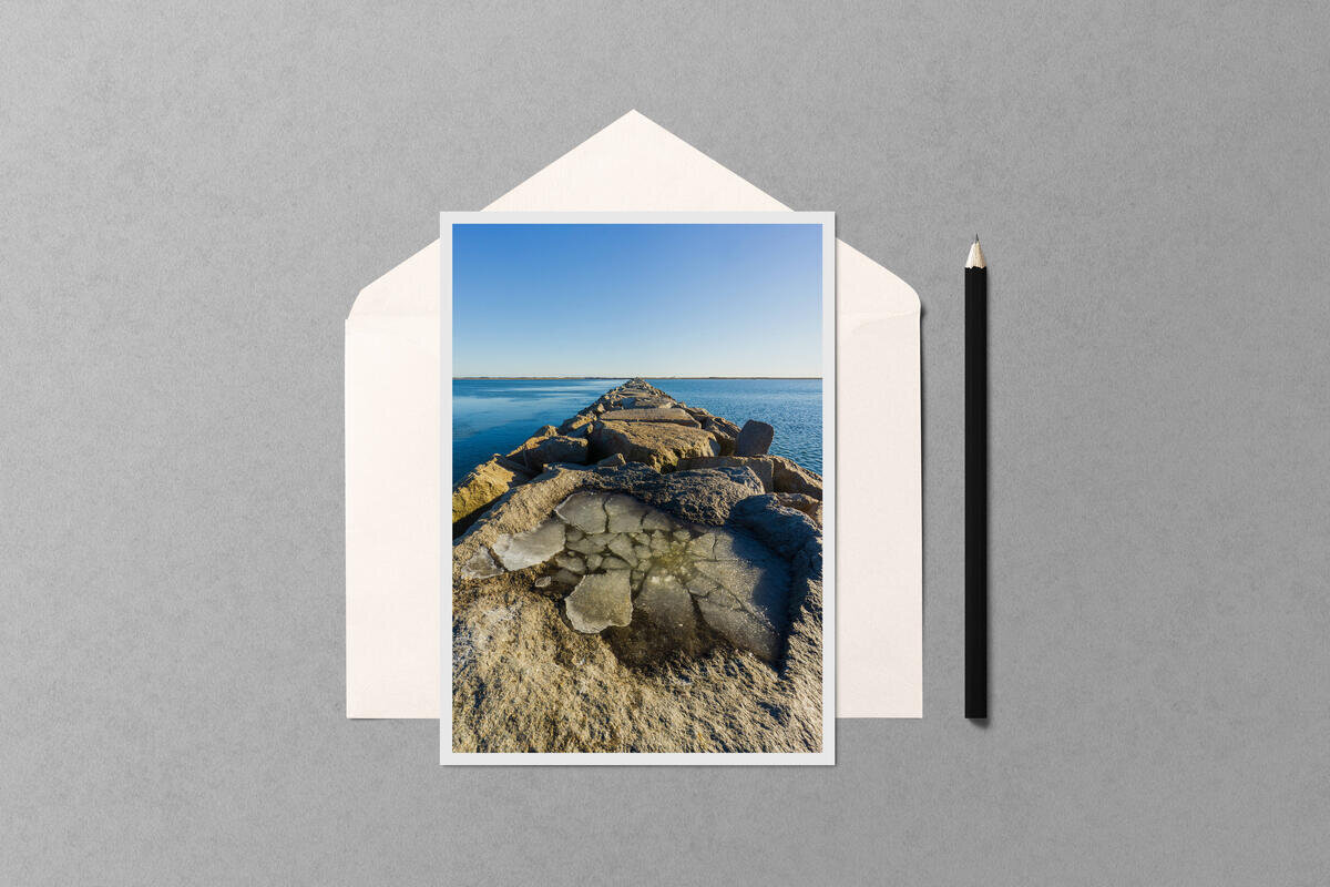 Frozen Provincetown Harbor Breakwater notecard mockup
