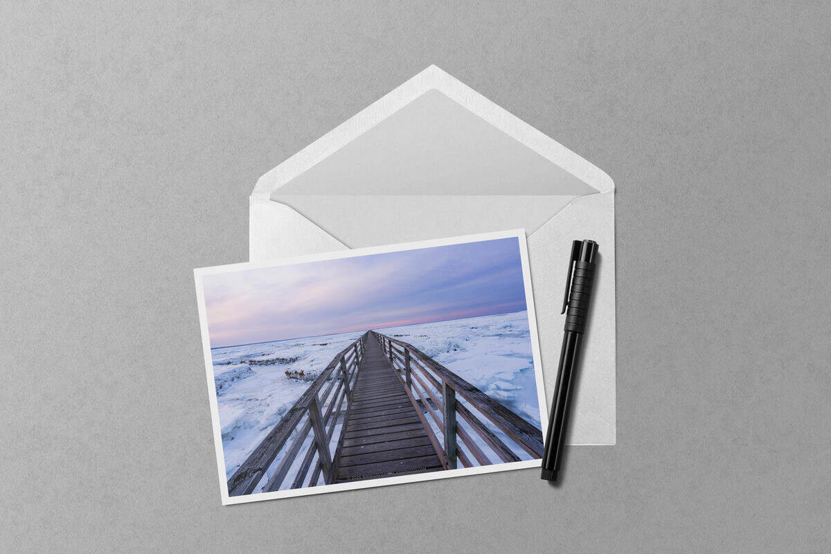 Frozen Sunset at the Bass Hole Boardwalk notecard mockup