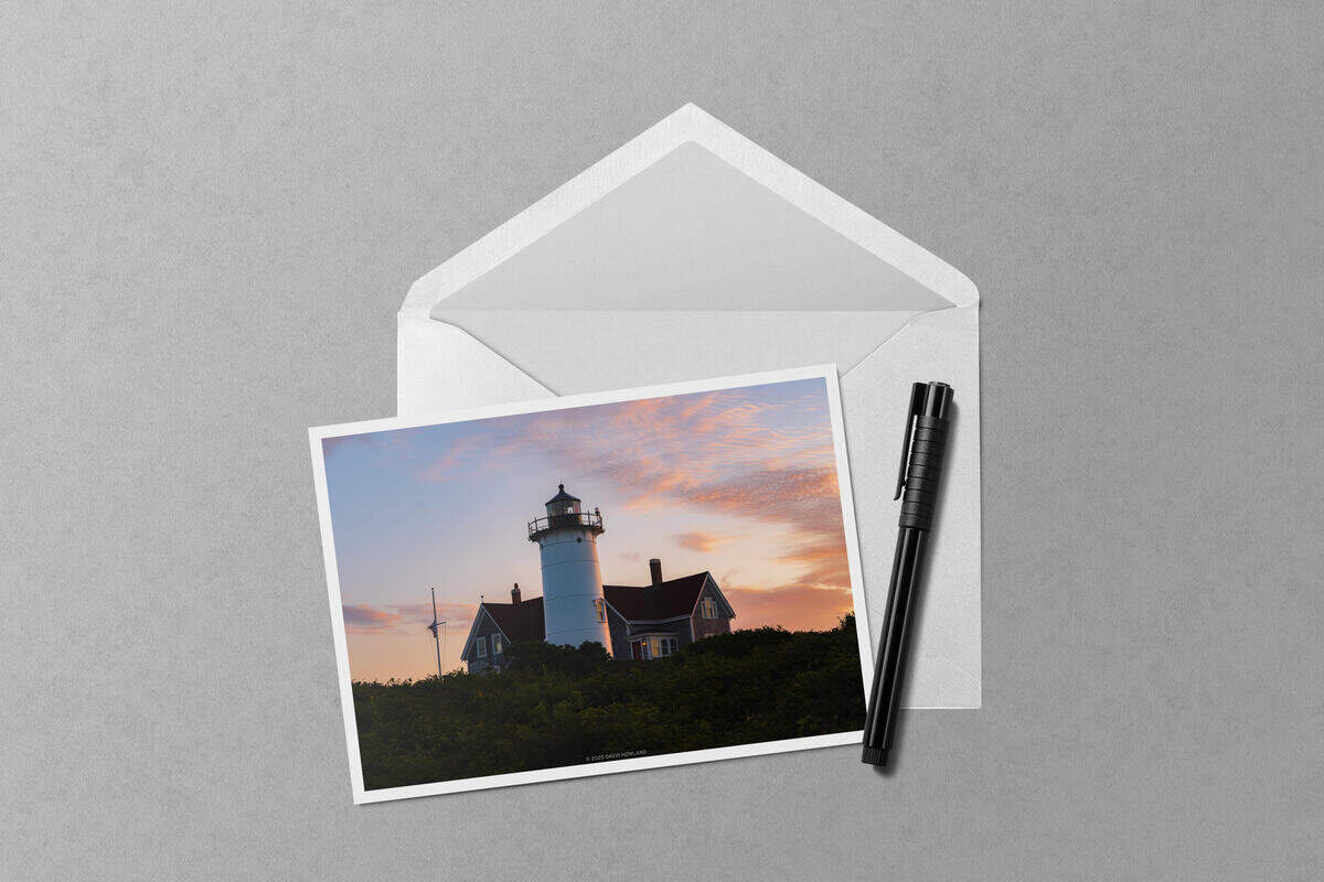 Late Summer Sunrise at Nobska Lighthouse notecard mockup