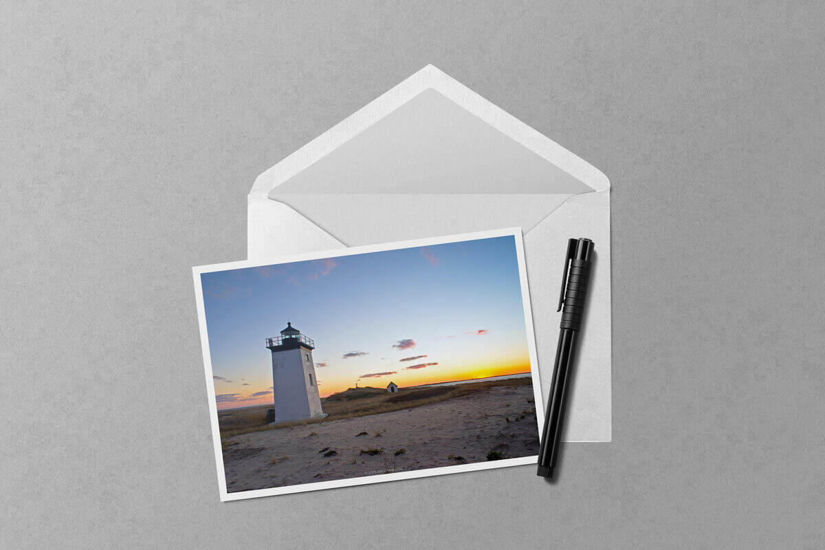 Long Point Lighthouse Sunset notecard mockup