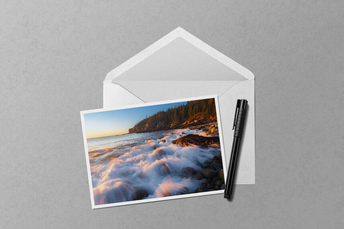 Otter Cliffs Sunrise Waves notecard mockup