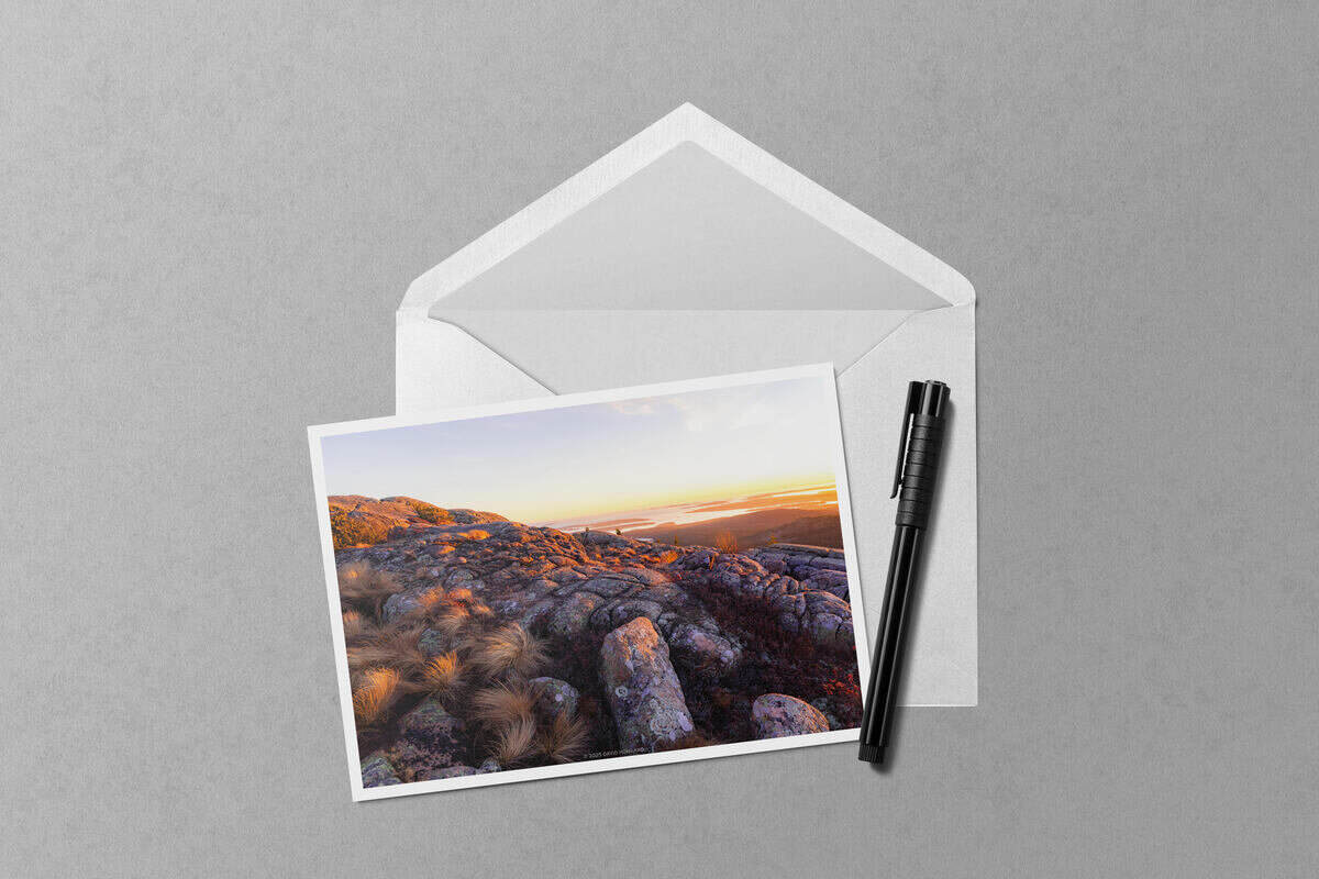 Pemetic Mountain New Year's Eve Sunset notecard mockup