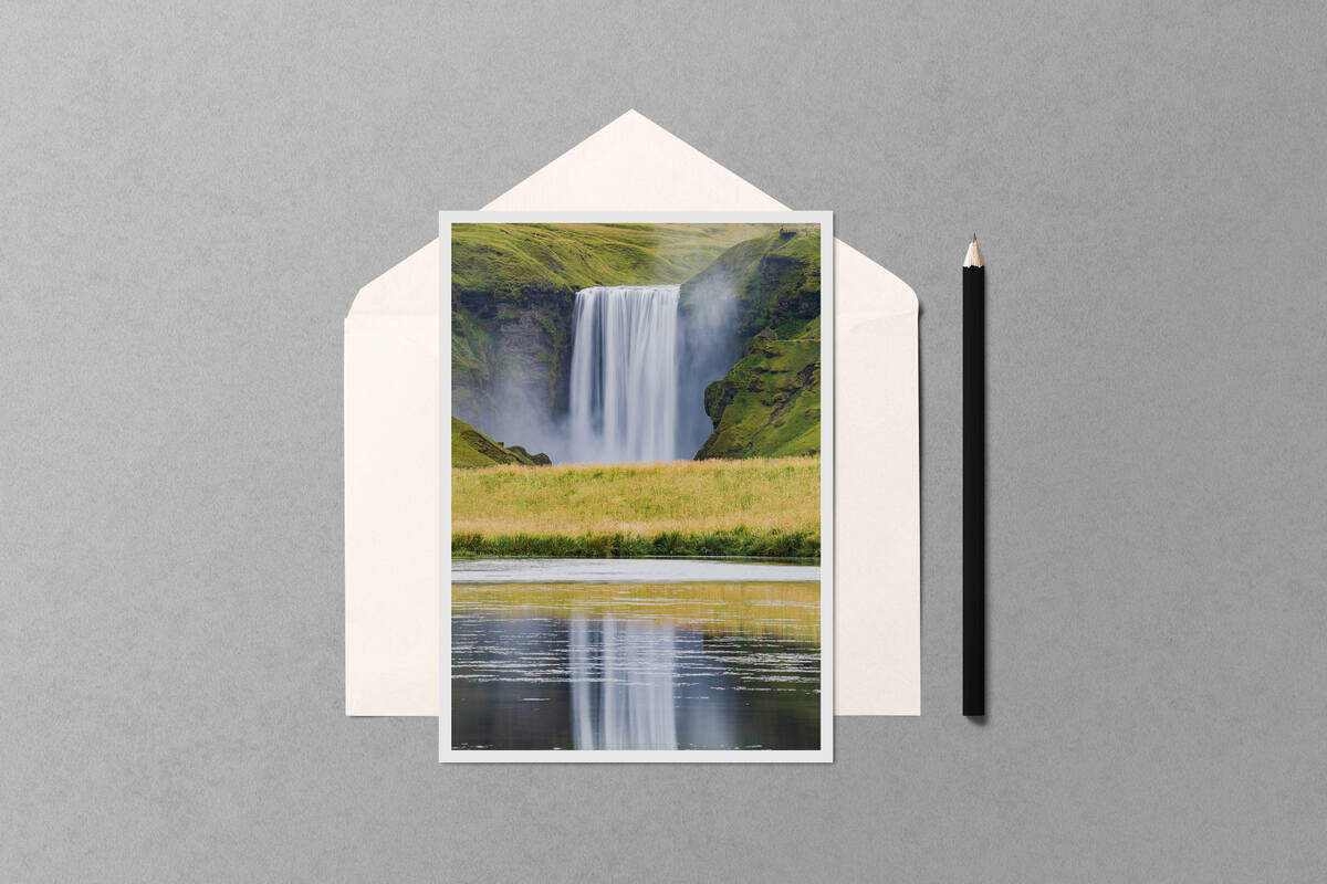 Skogafoss Reflection notecard mockup