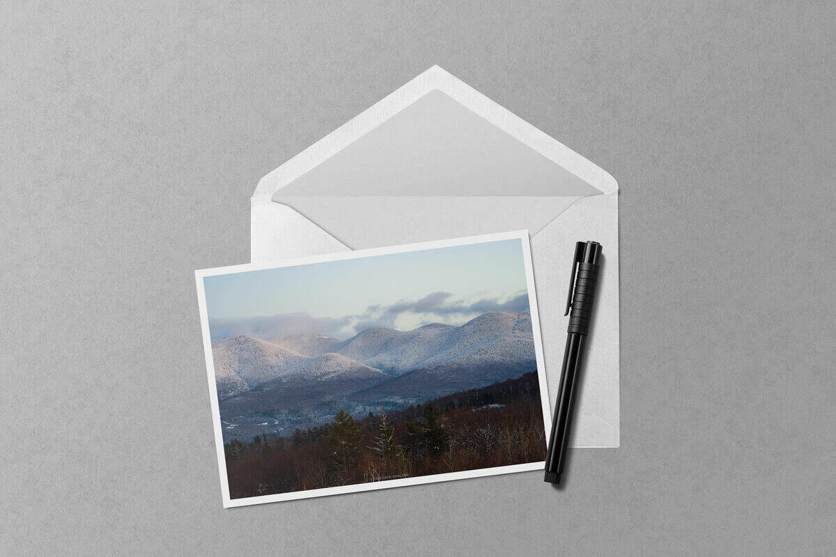 Snowy Cannonballs at Dusk notecard mockup