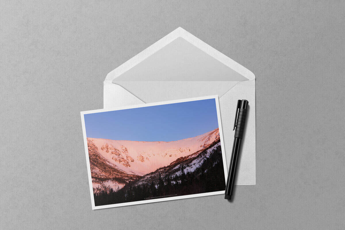 Sunrise Alpenglow in Tuckerman Ravine notecard mockup