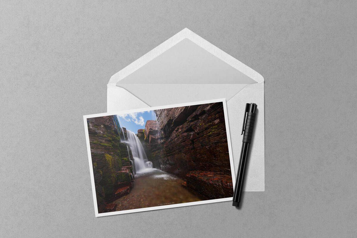 The Waterfall Room notecard mockup