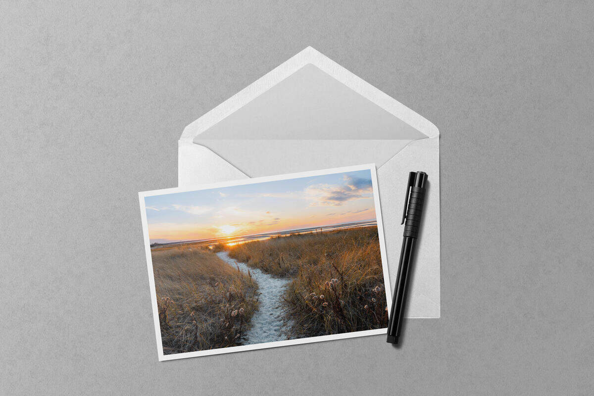 Winter Sunset at Rock Harbor Beach notecard mockup