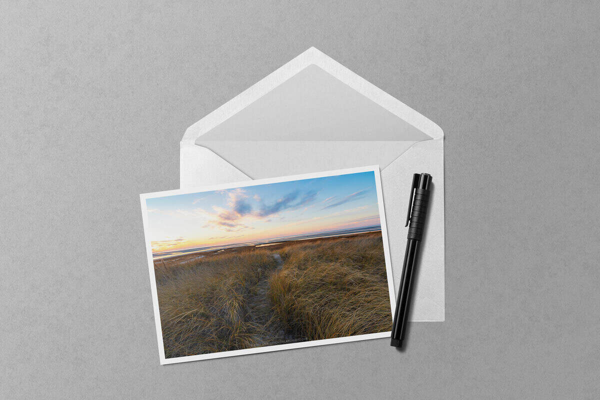 Winter Sunset over Rock Harbor notecard mockup